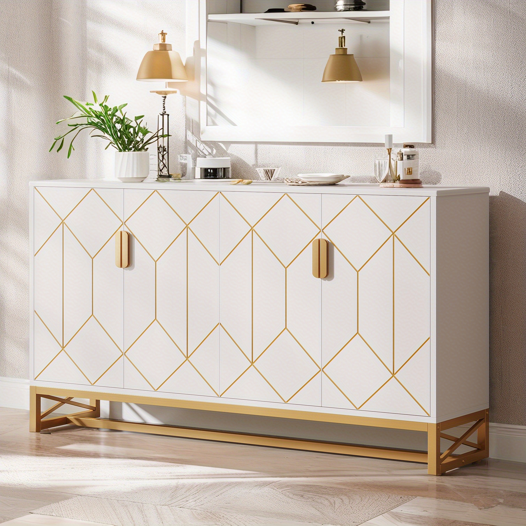 TEMU Modern & Long Storage Cabinet With Adjustable Shelves & - Wood & Metal Buffet Furniture Suitable For Living Room, Kitchen, Home Office -