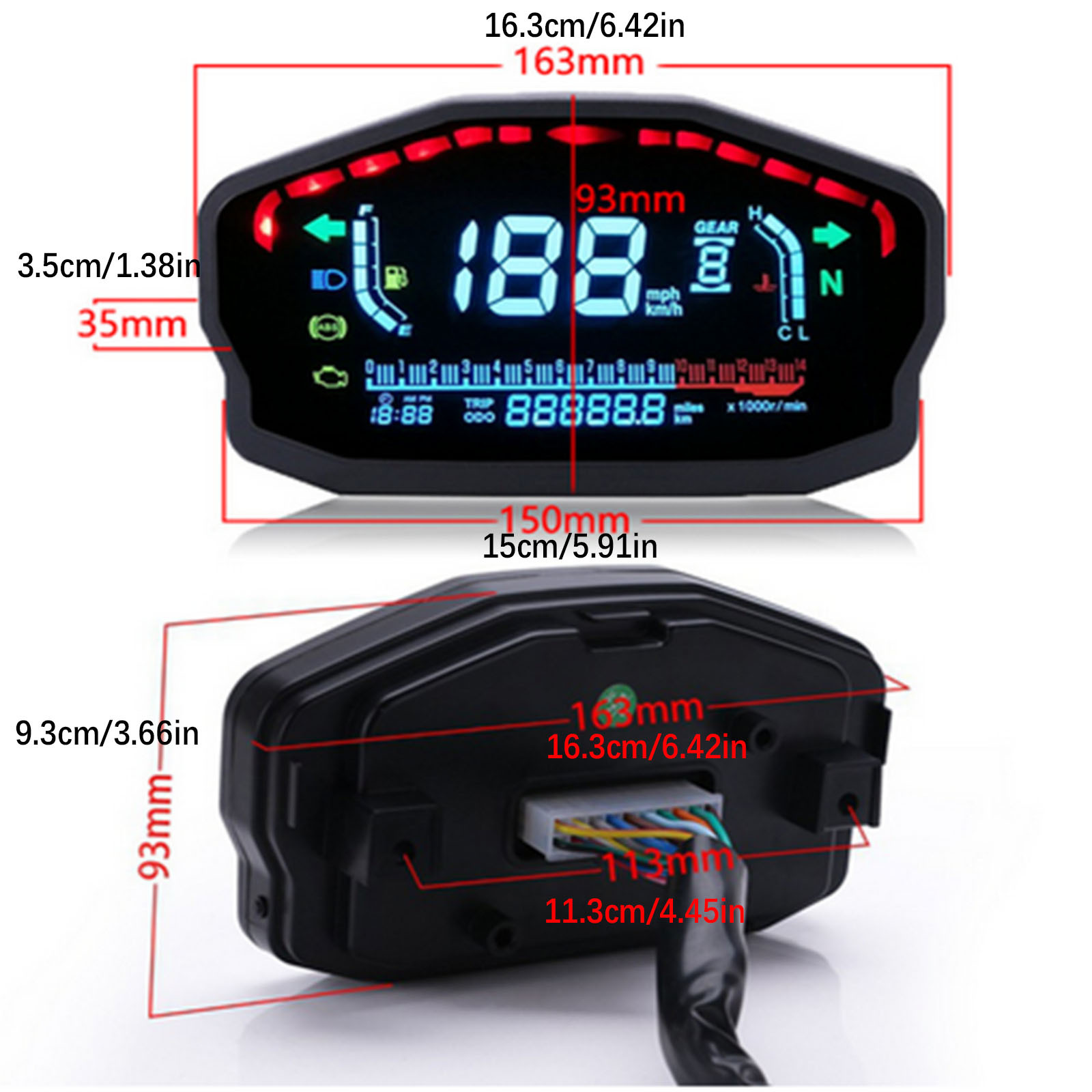 lcd digital universal motorcycle odometer speedometer tachometer km h meter without battery