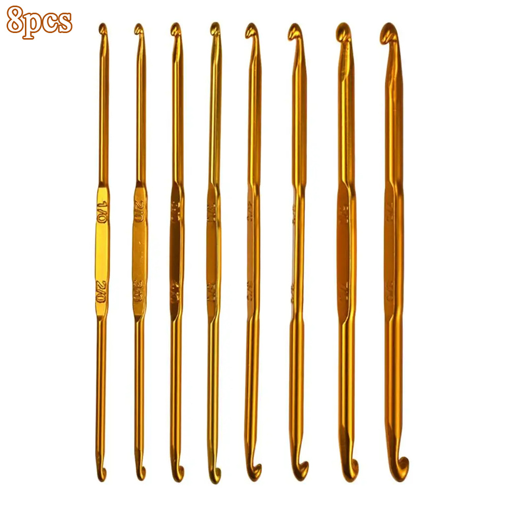 8pcs/set Double-headed Crochet Hooks Set Aluminum Knitting Needles Golden Crochet Hook For Crocheting Additions