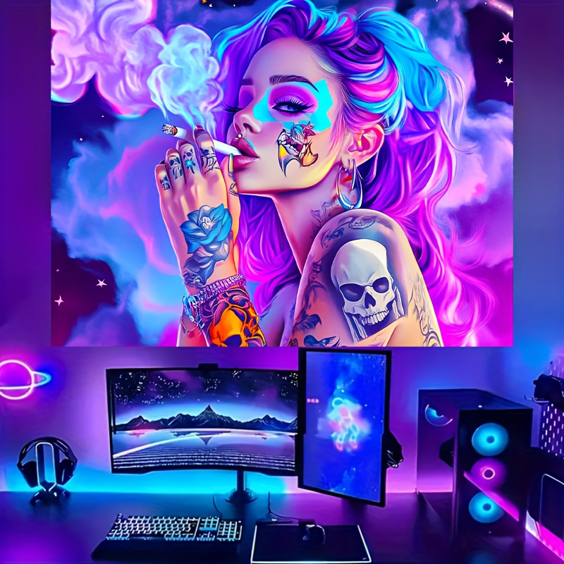 Uv Black Light Tapestry Fluorescent Skeleton Wall Art Decor_voghion.com