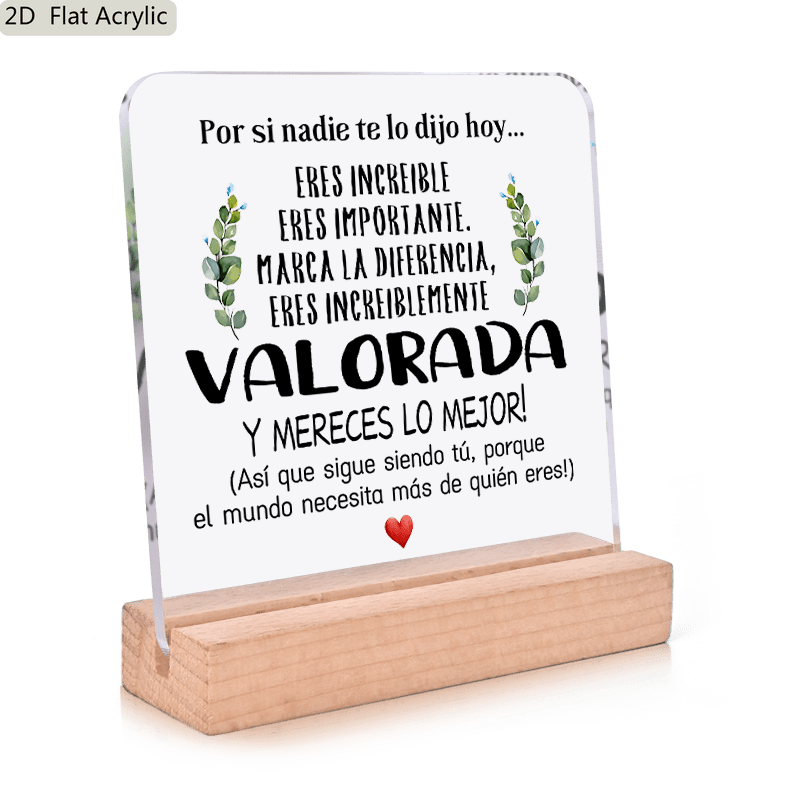 TEMU Placa Decorativa Acrílica Retro con de Hojas y Soporte de Madera - Regalo de Apreciación Español, 1 Pieza, Texto en Español, Adecuada para