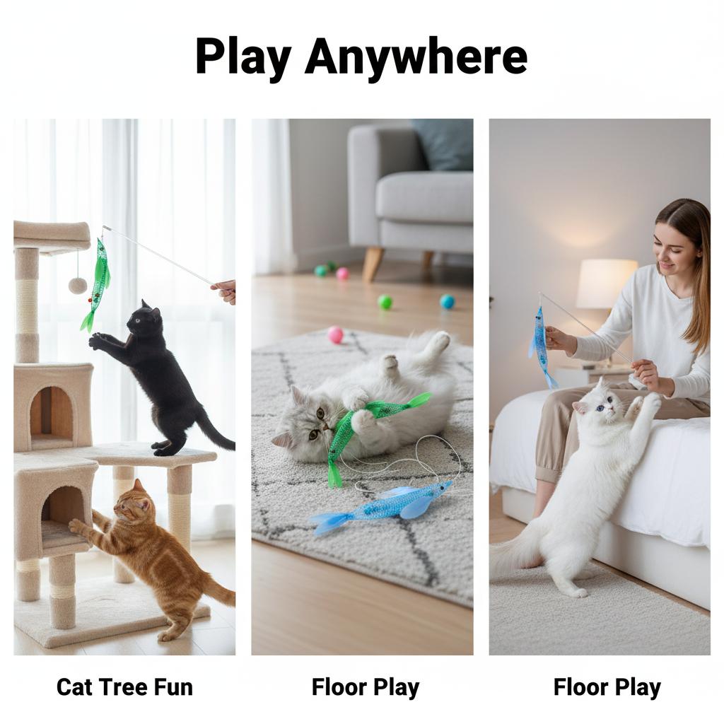 Fish-Shaped Cat Wand Replacement Heads with Mesh Tube