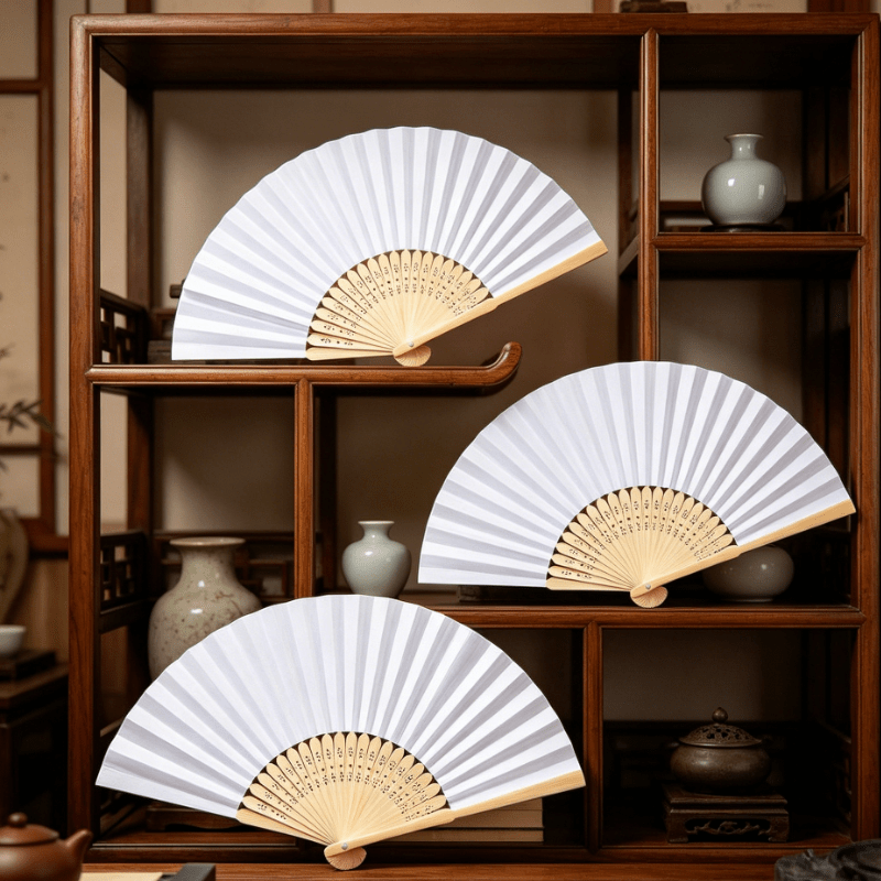 Blank White Folding Fan Hand-painted Ancient Style Folding Fan Handmade Graffiti Paper Fan Activity Gift Folding Fan