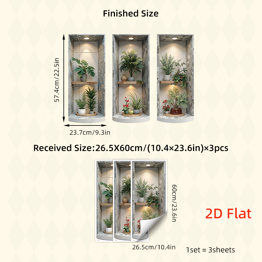 3 Sheets 2d Flat Wall Sticker, Self-adhesive Peel And Stick Wall Niche Decal, Decor Living Room Bedroom, Modern Home Office Wall Art, Removable