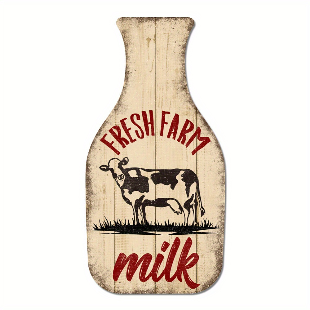 TEMU 2d Flat, 2d Flat Vintage Wood Wall Sign - Rustic Cowhide Design With , Perfect For Bars, Restaurants, Cafes, And Home Decor, Cow-themed