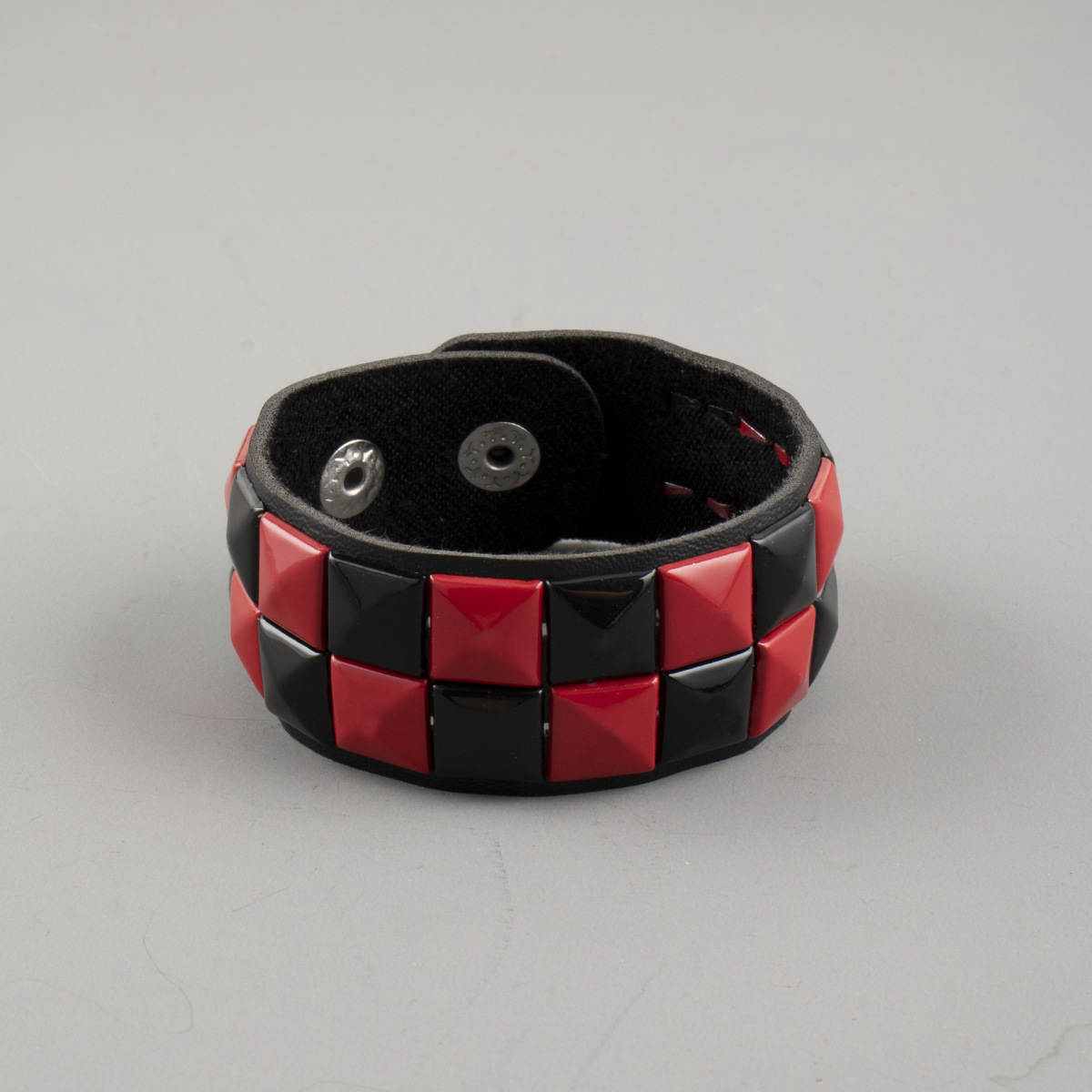 Punk-inspired Red and Black Geometric Studded Bangle Bracelet