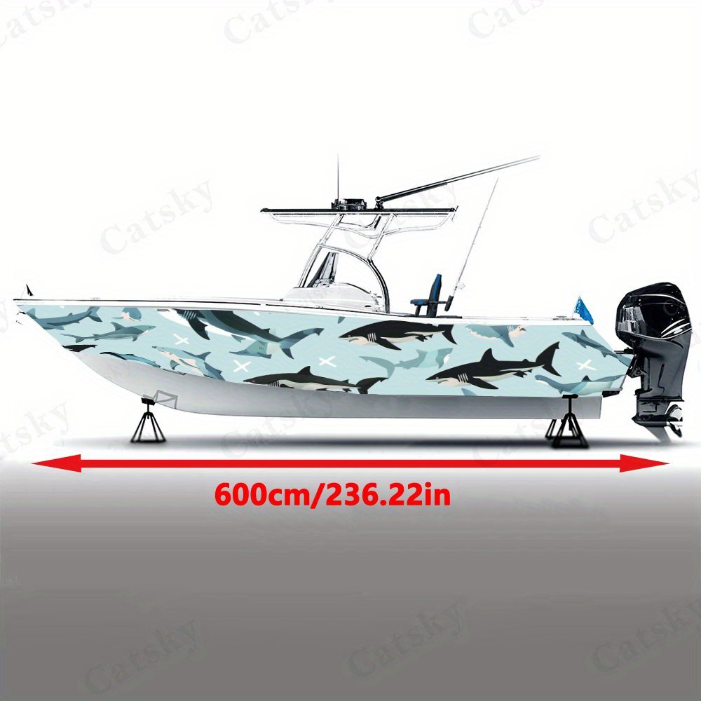 Energetic Shark Boat Stickers, Waterproof Durable Vinyl Wrap Decals