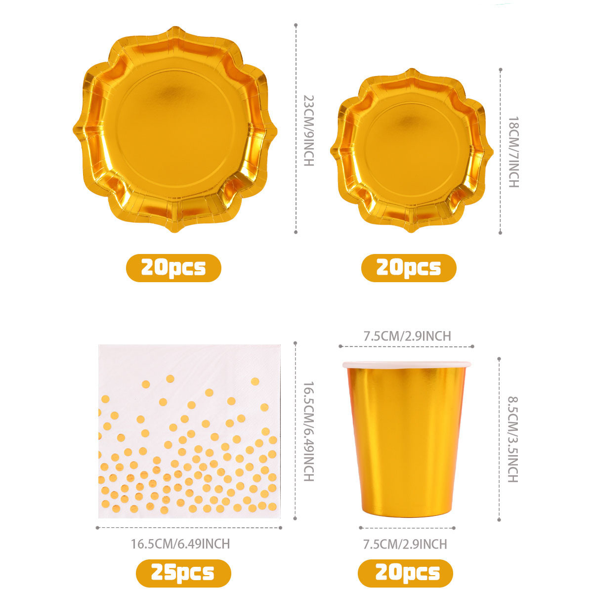 Image of 85pcs Full Disposable Party Tableware Set, Luxury Shiny Paper Dinnerware Kit With Paper Plates, Napkins & Paper Cups, Suitable For Birthdays, Weddings, Family Gatherings, Picnics, Large Group Parties