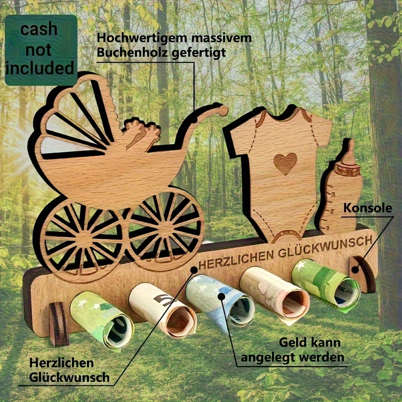 E-shop Eine Holzgrußkarte mit einem Kinderwagen-Design - Geeignet für Geburtstage, Taufen und besondere Anlässe - ein dekoratives Andenken für Freunde