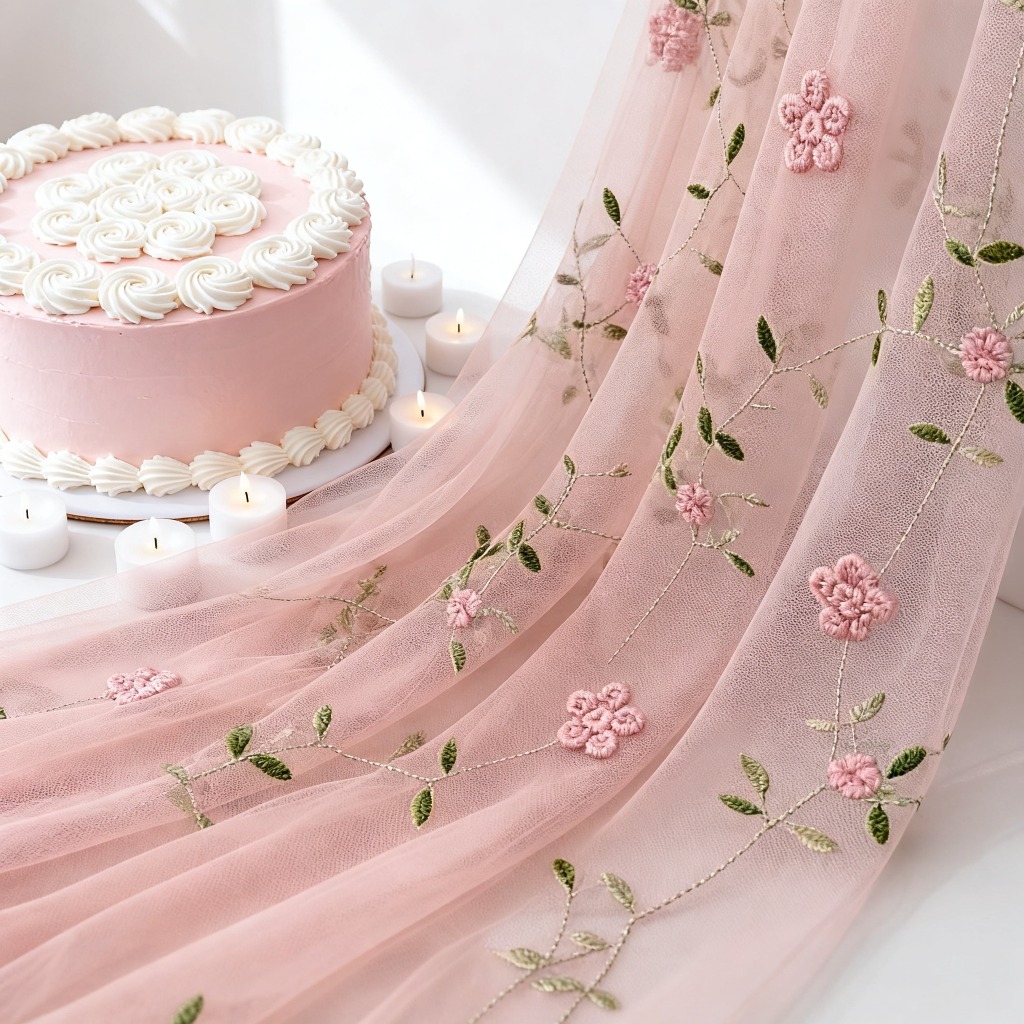 TEMU 1 runner da in tulle con rosa, runner da in tulle con superficie ricamata , tulle decorativo per feste di compleanno, tulle decorativo per