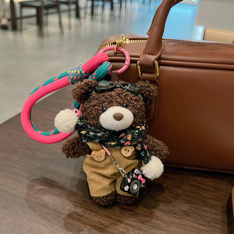 Brown Pink Leopard Bag Charms For Handbags Plush Heart Keychain For