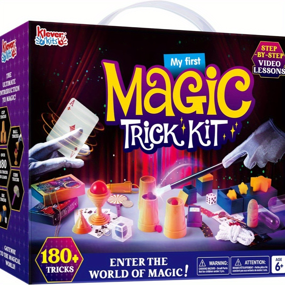 TEMU Kit de pour enfants avec plus de 180 tours, baguette et cartes, leçons vidéo faciles, excellent cadeau pour fête d'Halloween, Noël, Nouvel An,