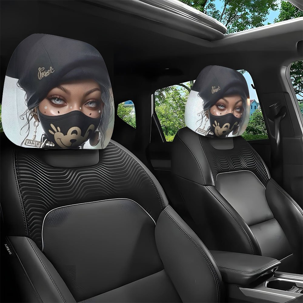 TEMU Set Of 2 Stylish And Headrest Covers Featuring Cartoon Characters, Perfect For Enhancing Vehicle Interiors. Covers Do Not Any Filling Material