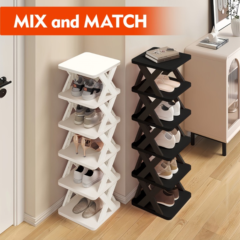6-stöckiges oder 9-stöckiges, robustes Schuhregal, faltbar und stapelbar, platzsparendes, schmales Design, stabiler Schuh-Organizer aus Kunststoff * für Eingangsbereich, Schrank, Schlafzimmer,
