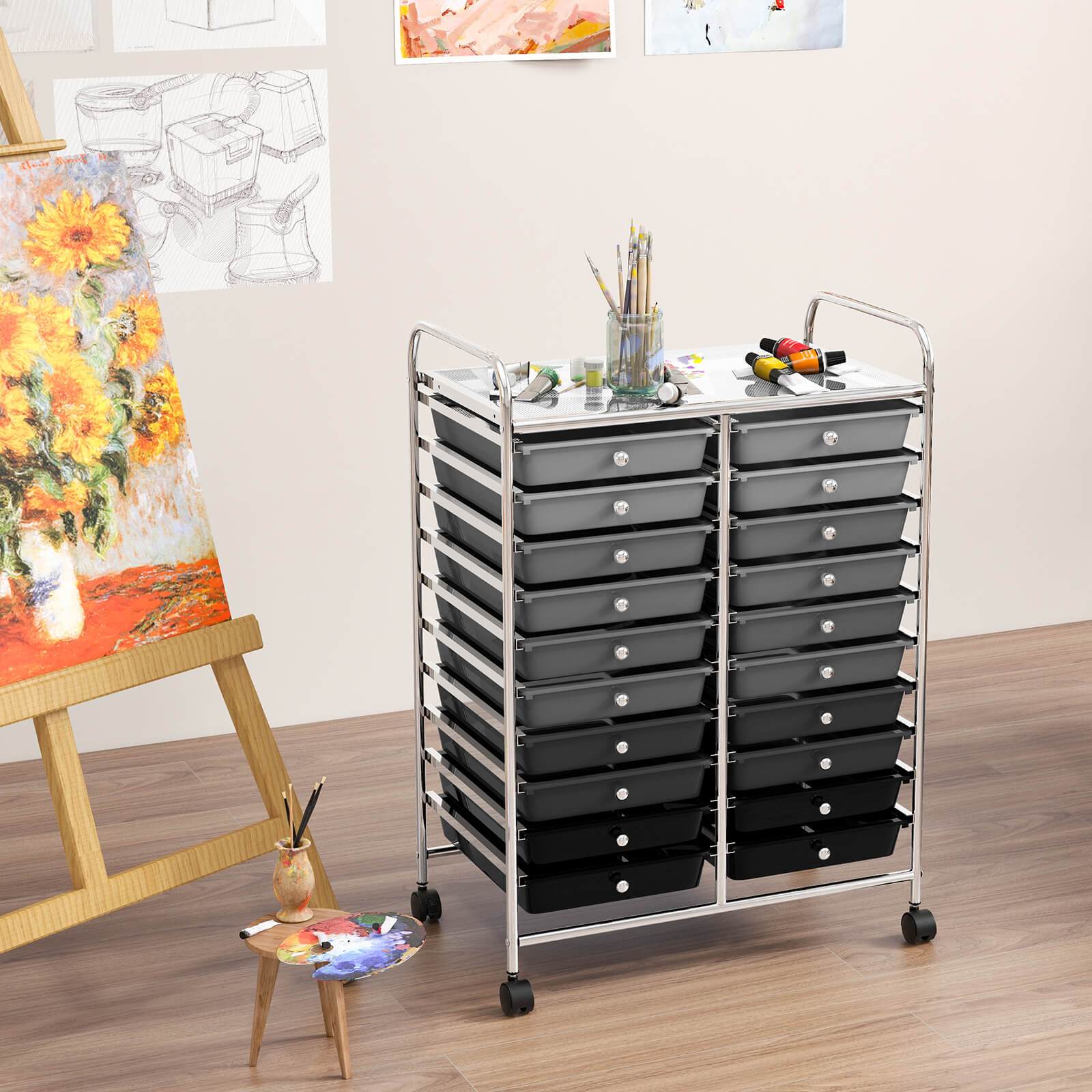   20 drawer rolling storage cart utility cart with lockable casters multipurpose craft cart for tool   paper storage ideal for home office classroom black gradient