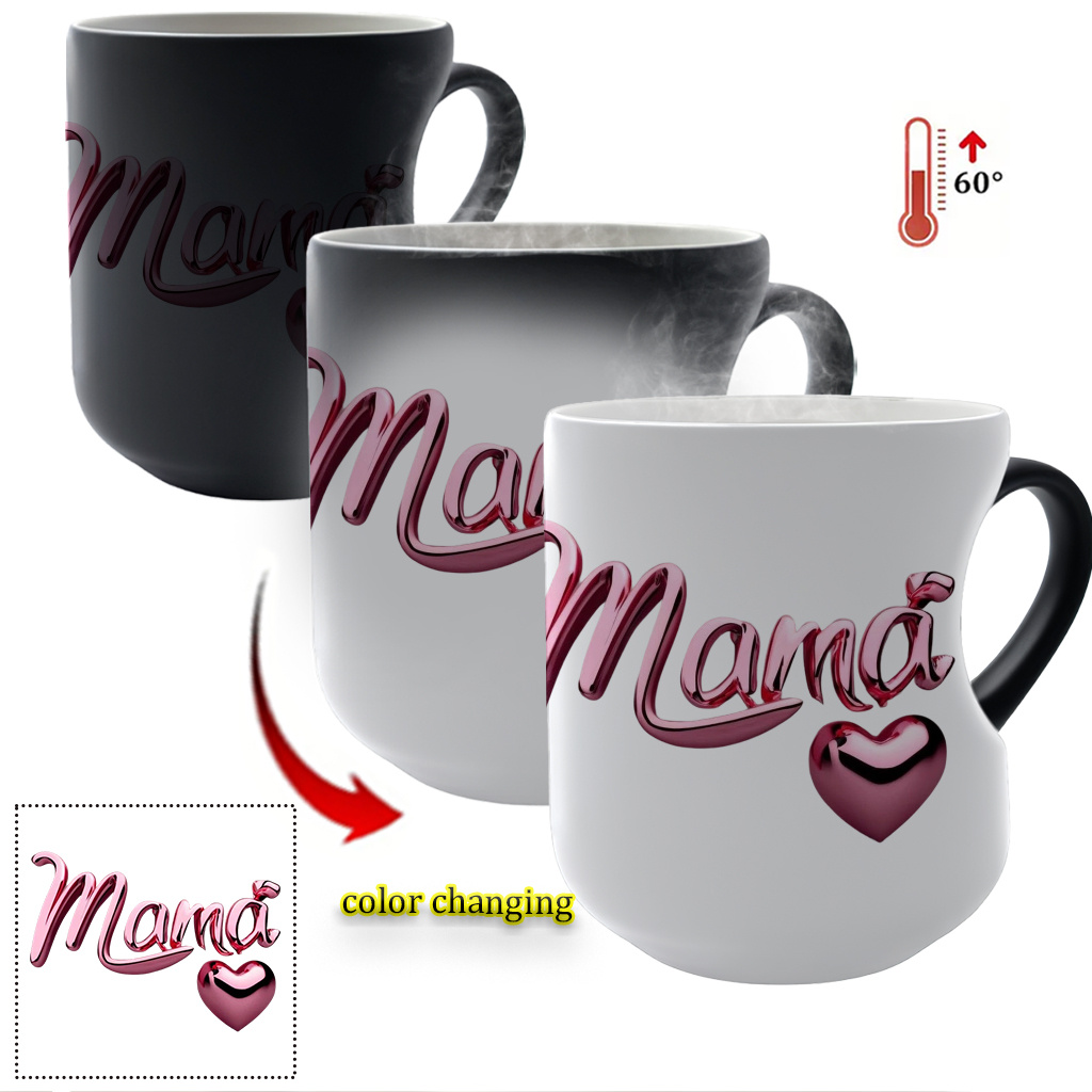 Image of Mama: Color-changing Ceramic Mug - A Perfect Gift For Mom Thermosensitive Ceramic Mug, - Changing Mug Heart - Handle Mug, 11oz/ 330ml, Christmas Gift For , Lovers And Mothers