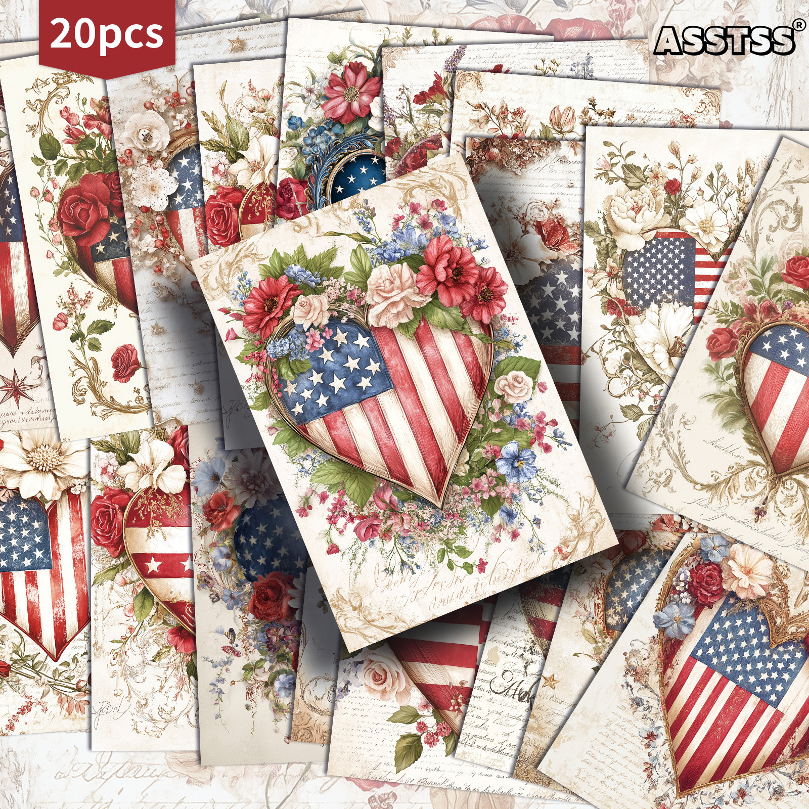TEMU Set Of 20 Assorted Vintage Heart The Usa, Measuring 4x6 Inches. Ideal For Retro Junk Journals, Featuring Classic Pinup Artwork, Collectible
