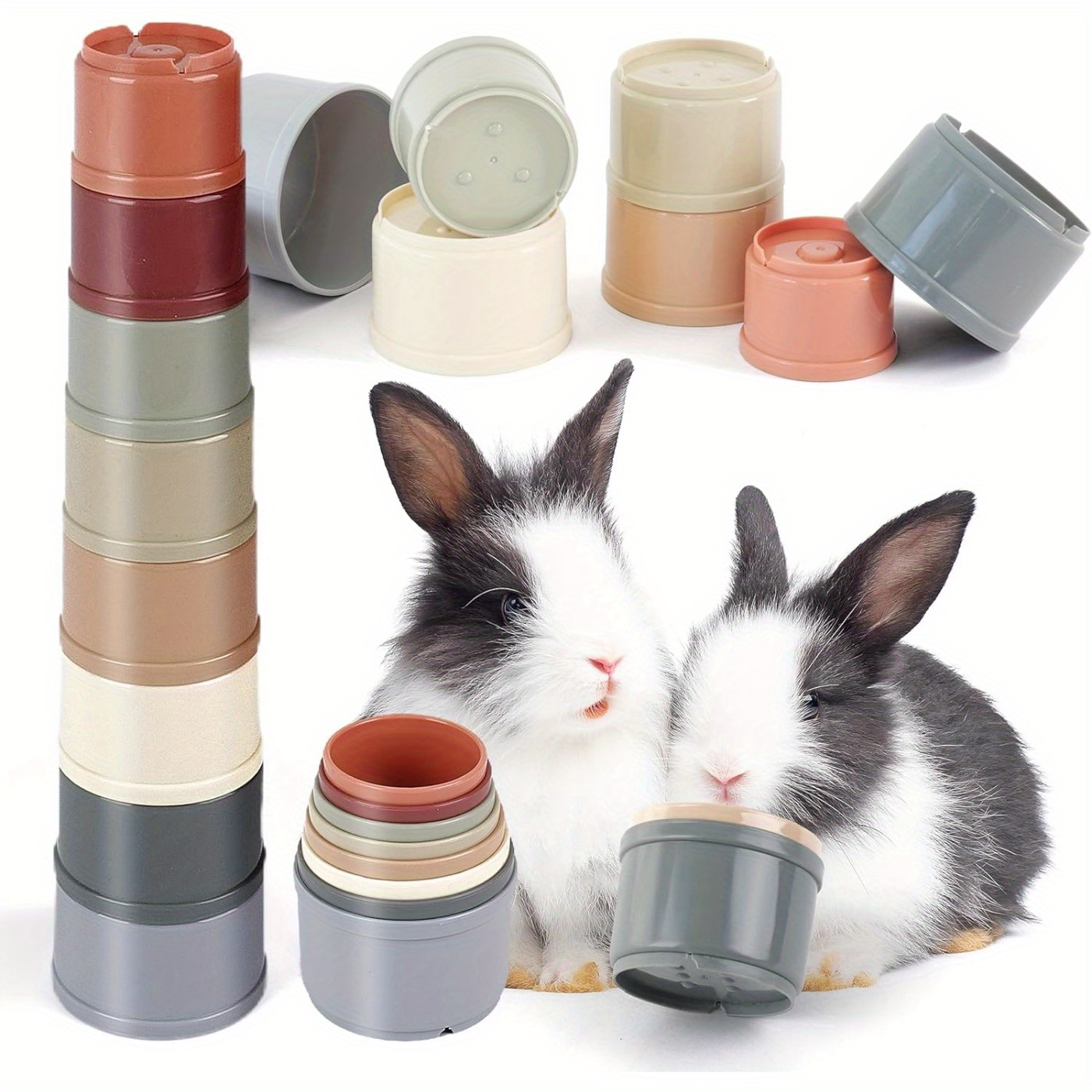 

8pcs Rabbit Toy Stacking Cups Suitable For Rabbit Foraging Play - Essential Rabbit Toy Safe Plastic Accessories - Small Animal Rabbit Hamster Toys Suitable For Small Animal Feeding