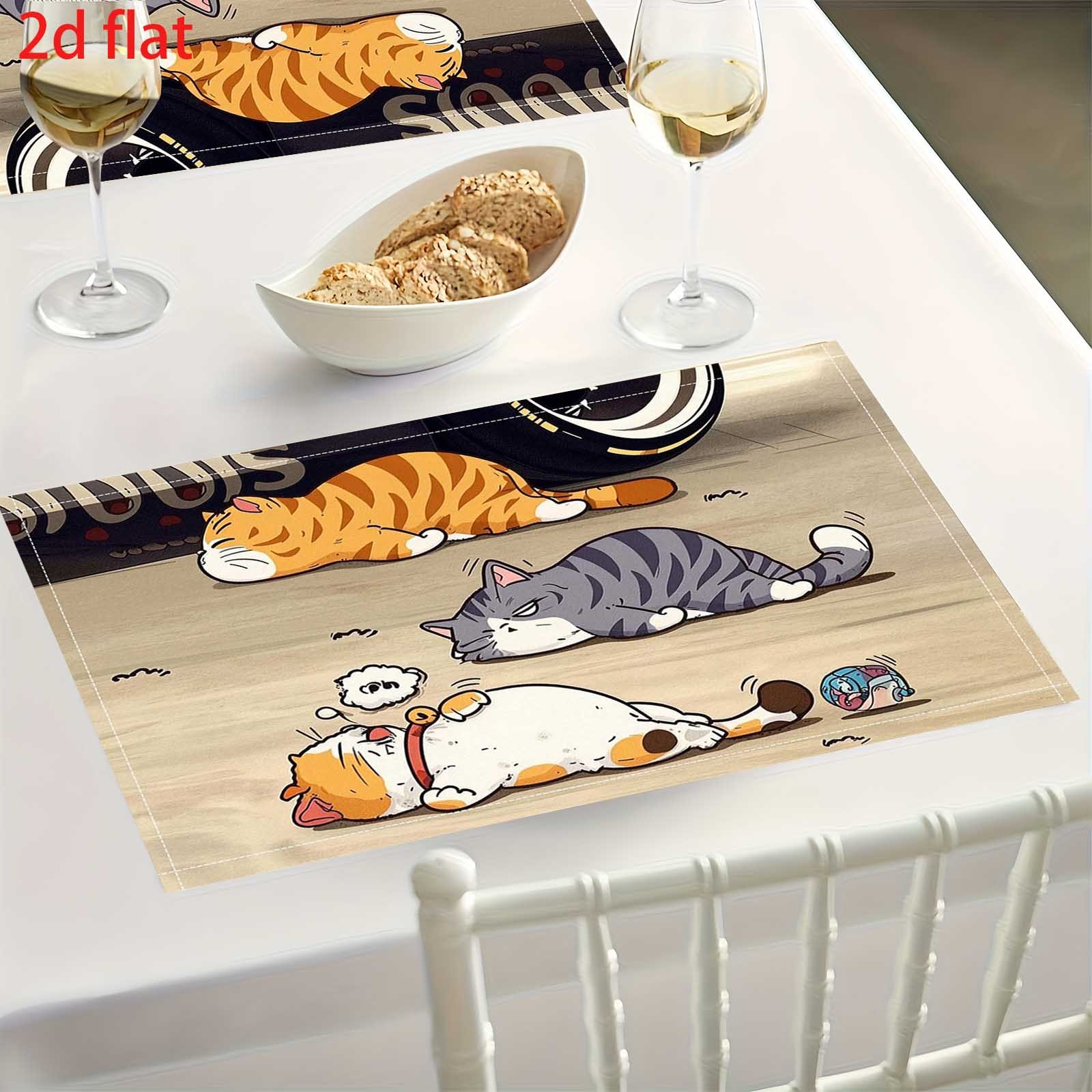 Lot de 4 sets de table chat cartoon, nappes de table douces_voghion.com