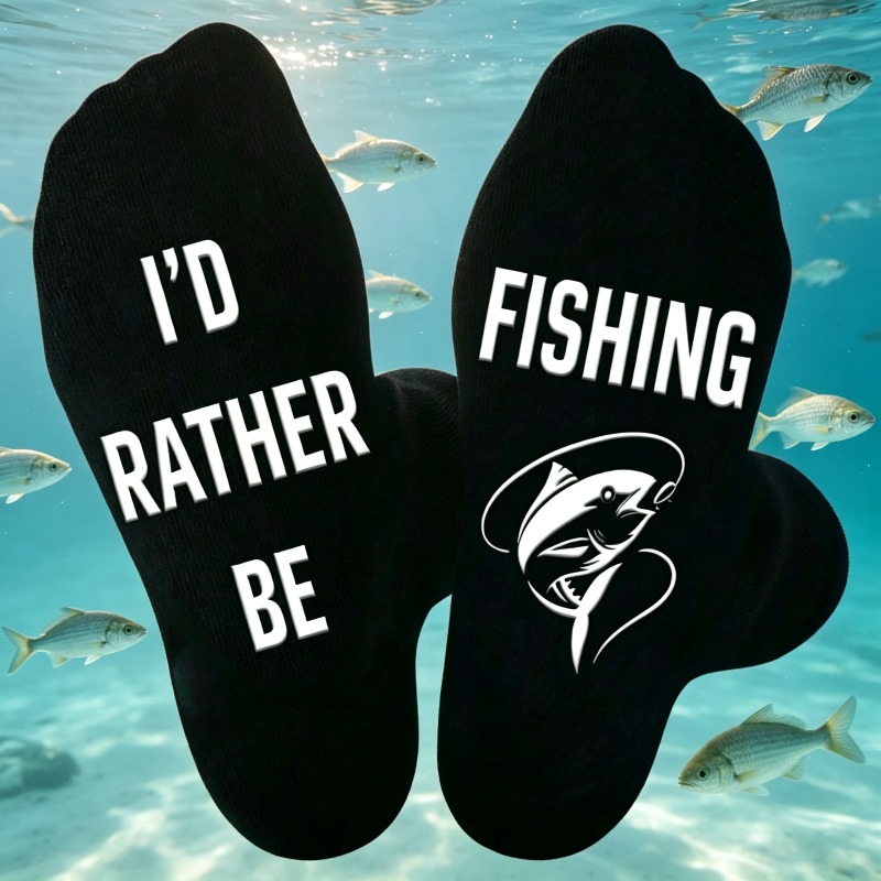 TEMU 1 Pair Of Fishing Enthusiast-themed Men's Mid-calf Socks, With A Fun Printed Design, Suitable For Outdoor Fishing, Camping Trips, And Daily .