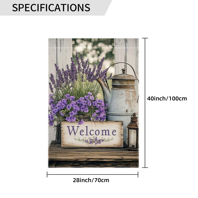 TEMU 1pc Drapeau de Jardin de Lavande - 28x40 Pouces , Polyester Durable, Décoration de Jardin Extérieur Printemps & Été avec Design Rustique de Seau