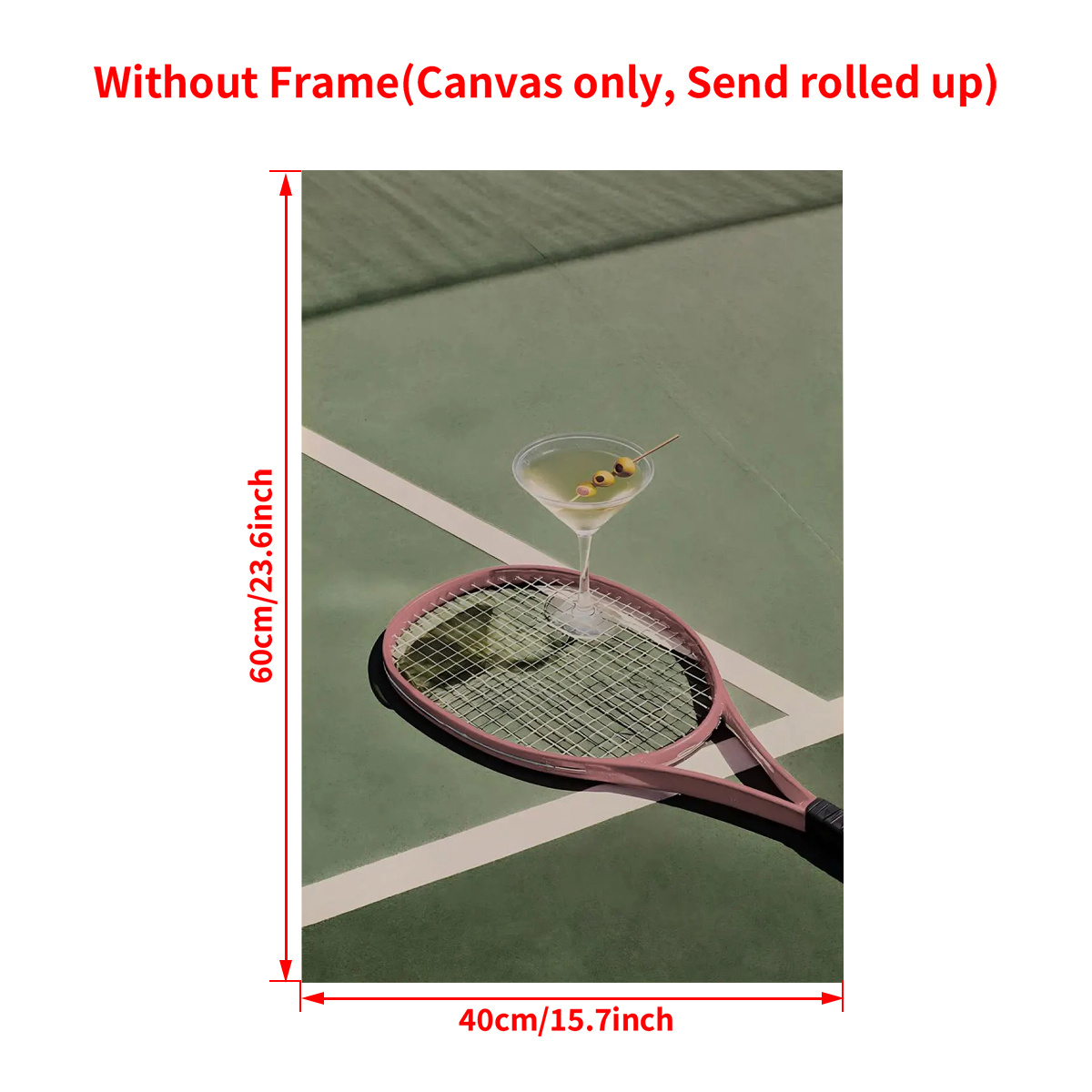 E-shop 2D Flach, 2D Flach, Ein hochauflösendes gedrucktes Leinwandposter mit rosa und grüner Tennis-Martini-Wandkunst, als Geschenk zur Dekoration von