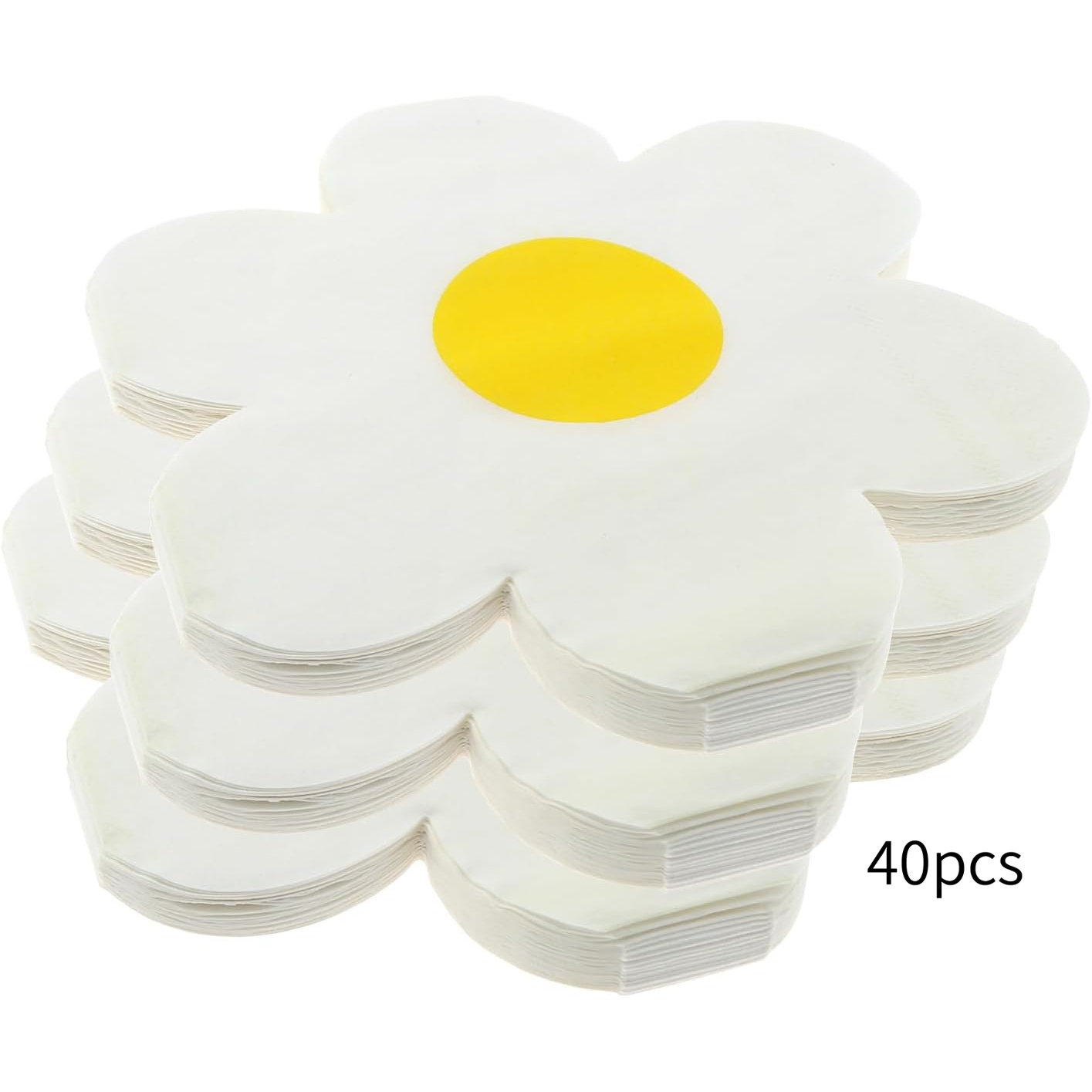 E-shop 40/100 Stück Blumenförmiges Servietten-Set für Partys, Weiße Blütenblätter mit Gelben Mittelpunkten Design, Frischer und Natürlicher Stil,