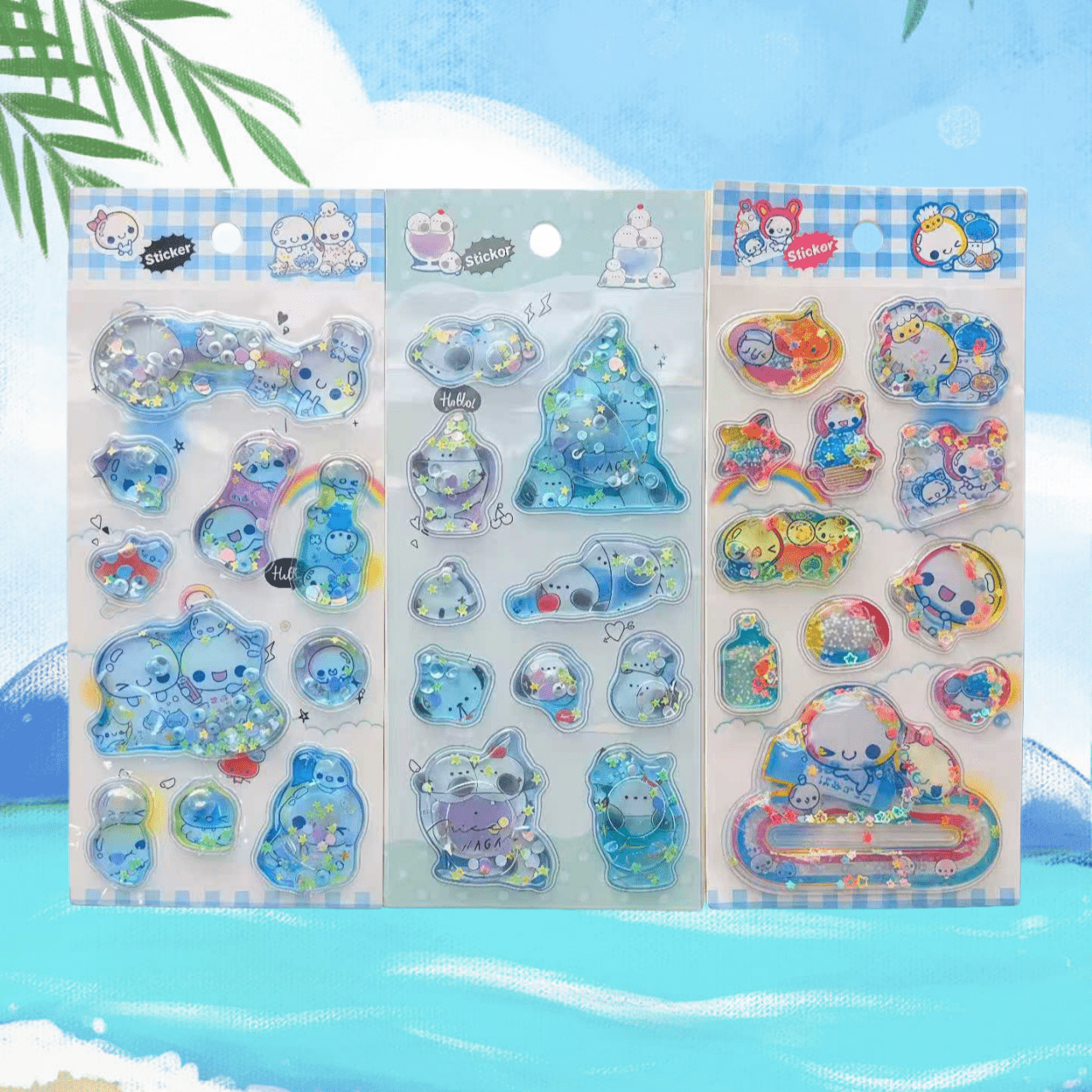 3pcs cartoon water filling stickers 3d water filled shaking   filled cute stickers decorative stickers