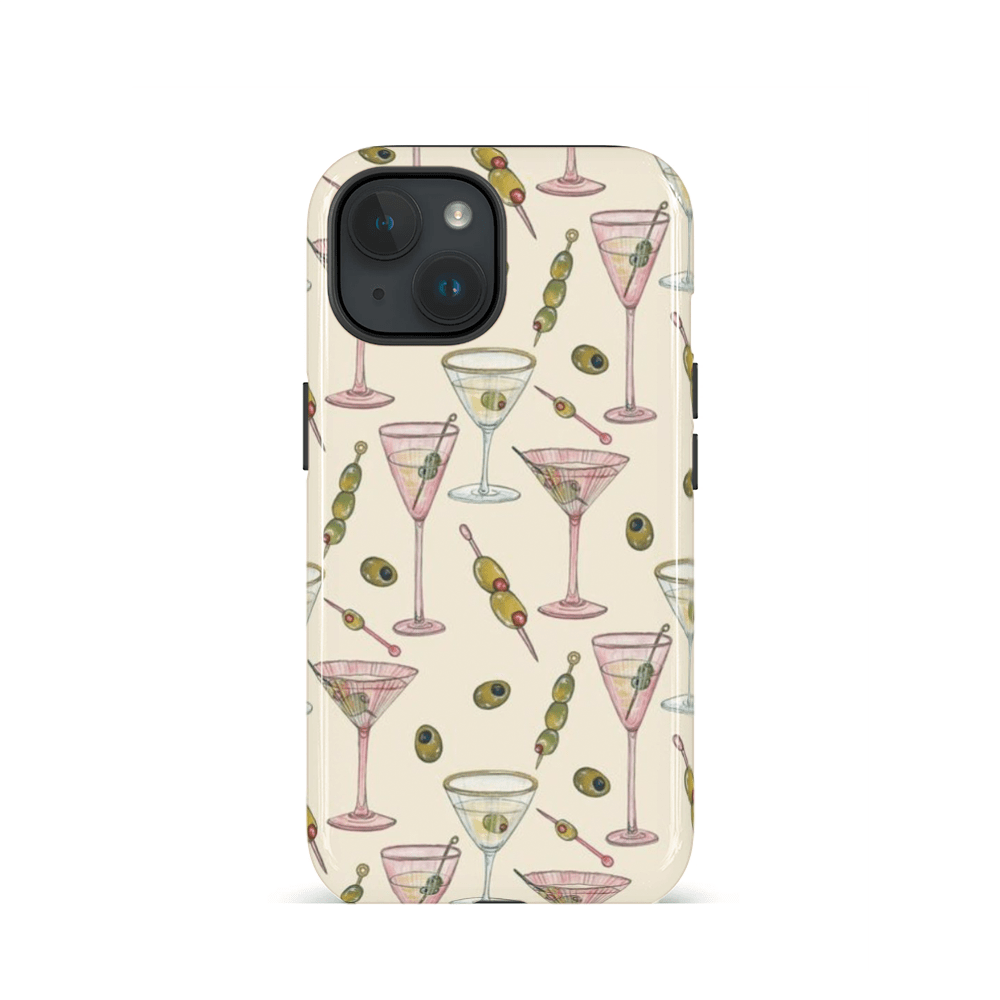 Etui za telefon - Etui za telefon s koktajlom in olivami za Iphone 17, 16 PM, 15 PM, 13, 13 Mini, 12, 11, XS Max, 7, SE2, sijajni etui