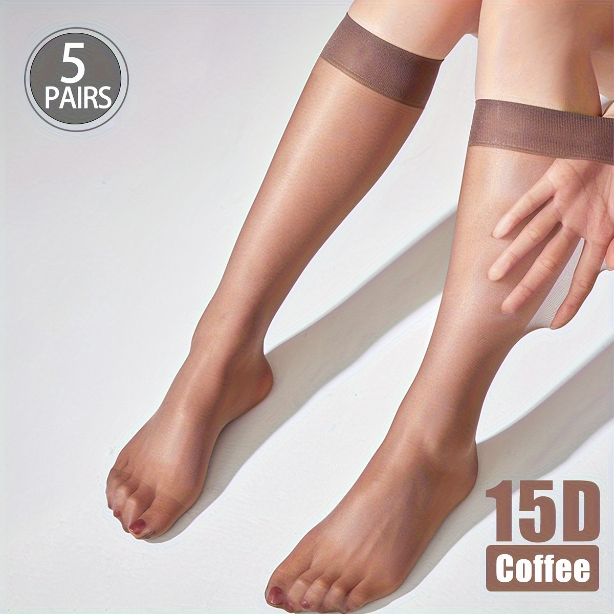 Image of 5 Pairs Pack Women's Plus Size Sheer -thin Half Socks- Summer Nude Breathable Socks, Suitable For Casual, Office, Party Wear, Elegant And Versatile, Comfortable And Close-fitting, Delicate Texture