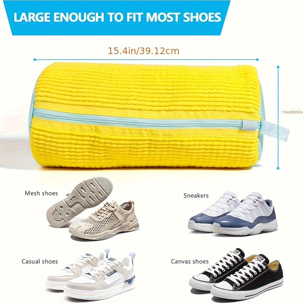 2 items 1 cleaning shoe 1 multifunctional shoe rack   in 3 colors yellow gray white durable zipper storage   mesh shoe is perfect for washing drying and   shoes and sneakers laundry bags Product details 1