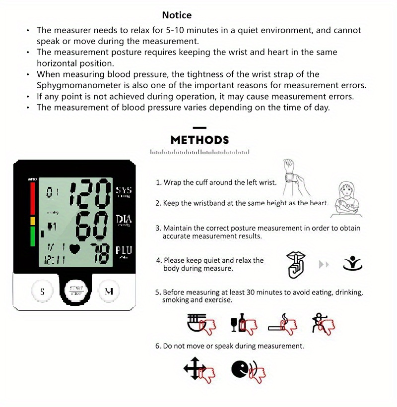 1pc   kun wrist   automatic wrist bp monitor blood pressure cuff for home use adjustable cuffs for adult electronic digital large lcd display with battery and carrying case Product details 7