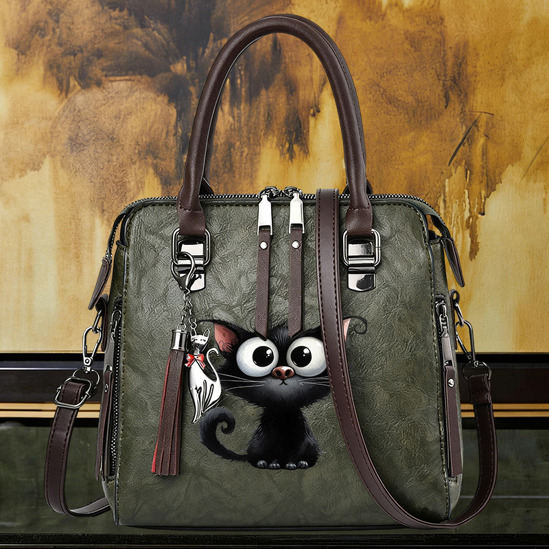 TEMU 1pc Adorable Black Boston Bag, Multifunctional Top Handle Satchel Handbag, Women's Unique Shoulder Bag And Crossbody Purse For Everyday Use