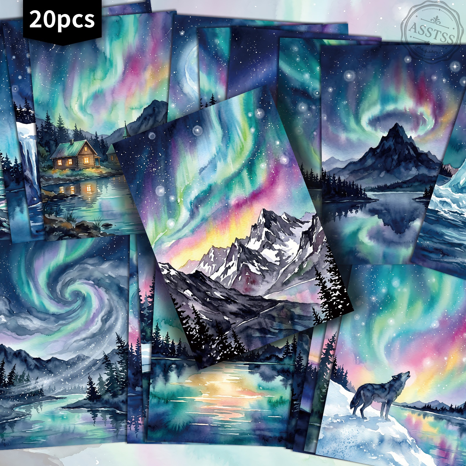 TEMU 20-pack Asstss Aurora Postcards Suitable For Scrapbooking & Crafting - 4x6 Retro Pinup Cards With Aurora Night Sky Designs, Personalizable Junk