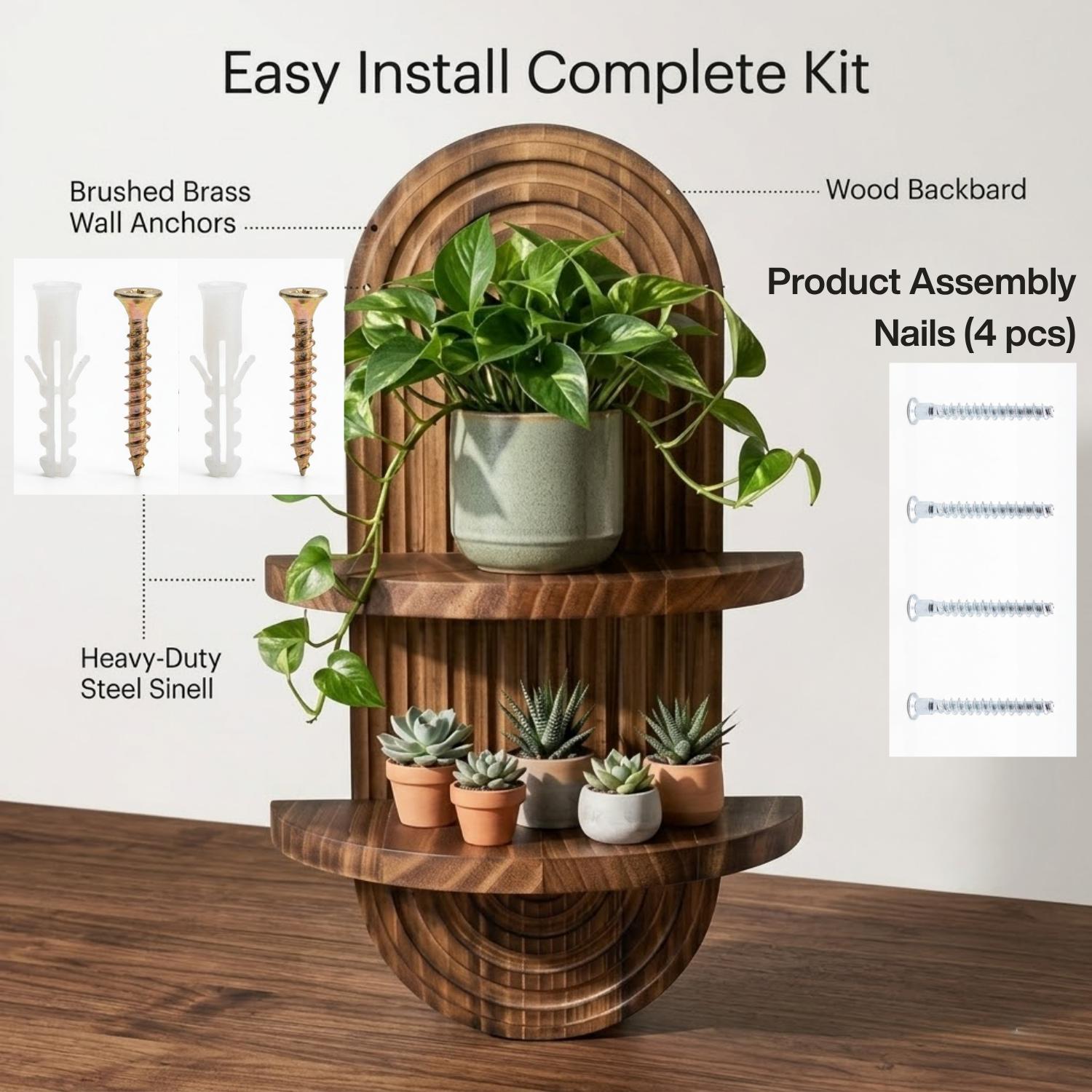 TEMU Boho Farmhouse Solid Pine Wood Floating Shelves For Wall Decor, 18mm Extra Thick Natural Wood Wall Mounted Storage Racks With 2 Detachable Brass