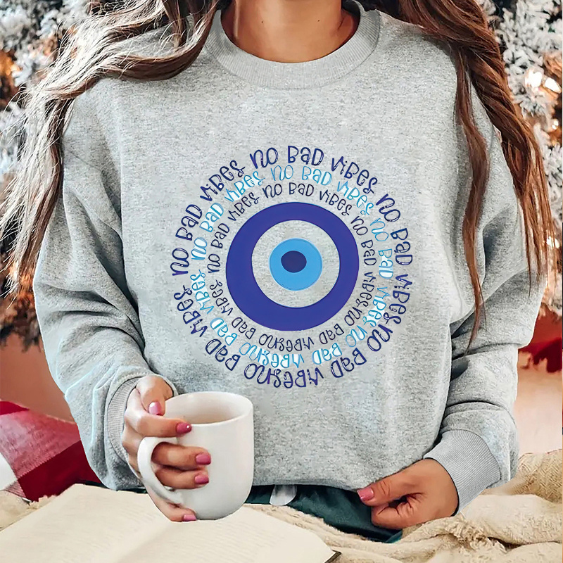 

1pc Sweat-shirt décontracté à col rond pour femme avec imprimé géométrique Evil Eye, tissu en de polyester, haut de mode automne/hiver