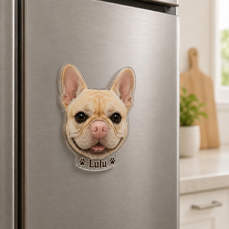 TEMU 1pc Personalized Dog Magnet With Custom Name & Photo/text - Suitable For Fridge, Pet Portrait Acrylic Magnet, Base For Decor, Gift For Dog Mom