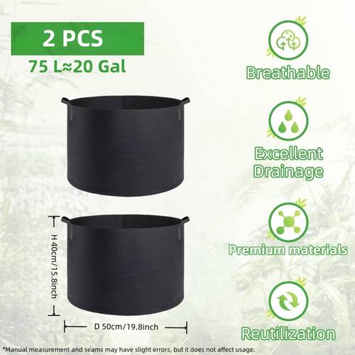 set of 2 4 6 durable 75 l non woven plant bags with handles suitable for gardening and planting featuring 300gsm heavy duty breathable material for indoor and outdoor use ideal for vegetables flowers potatoes tomatoes