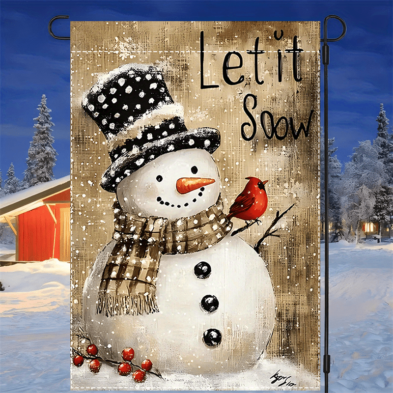 TEMU Let The "winter Garden Flag- Double-sided Waterproof Polyester, Snowman And Pattern, Suitable For Outdoor, Yard, And Lawn Decoration, 12x18inch