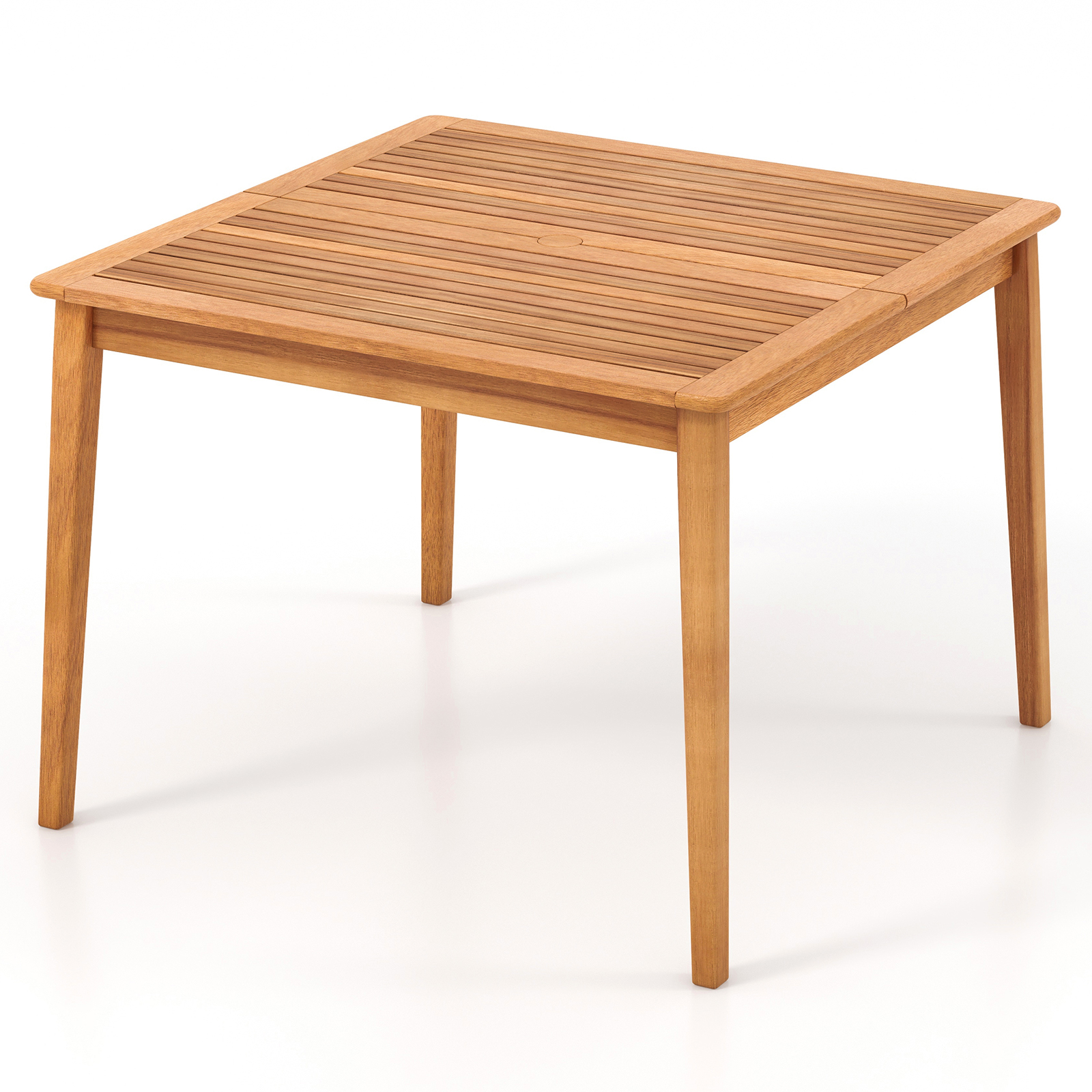 Image of 4-person Outdoor Acacia Wood Dining Table, 100cm Square Bistro Table With 5cm Umbrella Hole, Outdoor Patio Table For Porch, Deck, Garden And Backyard, Natural