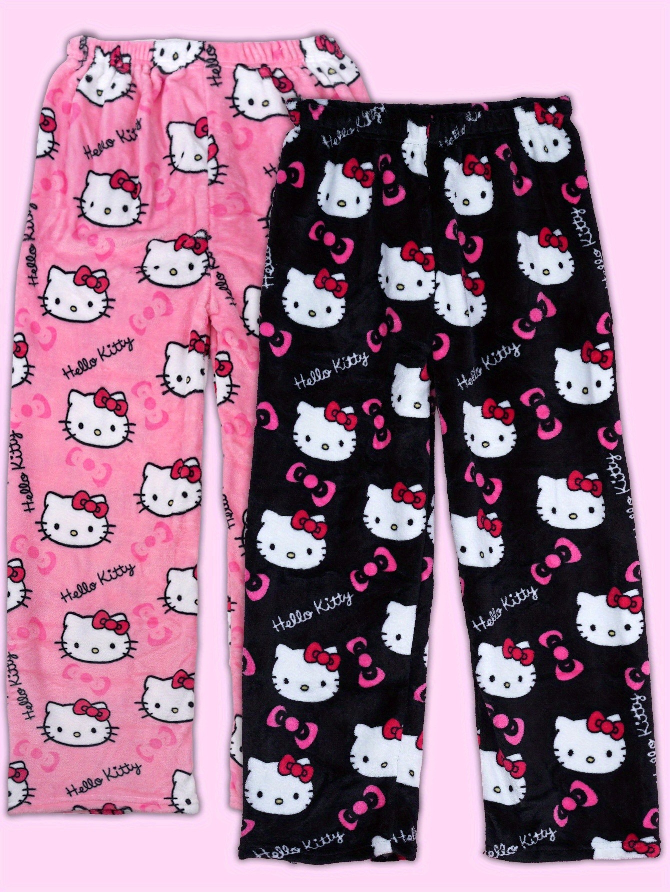 2pcs womens autumn winter new flannel thick home pants casual loose   halloween christmas cute kt printed pajamas couple elegant same home clothes