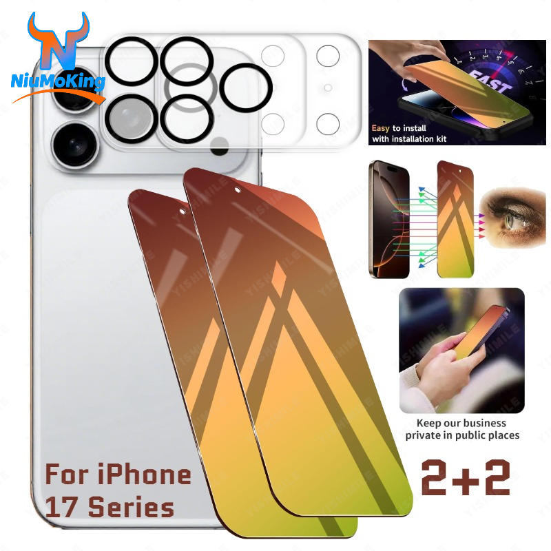 TEMU 2 Pack Golden Privacy Screen Protector With 2 Pack Camera Lens Film Suitable For Iphone 13 Plus 16e 17air Authentic Quality Certifications 9h