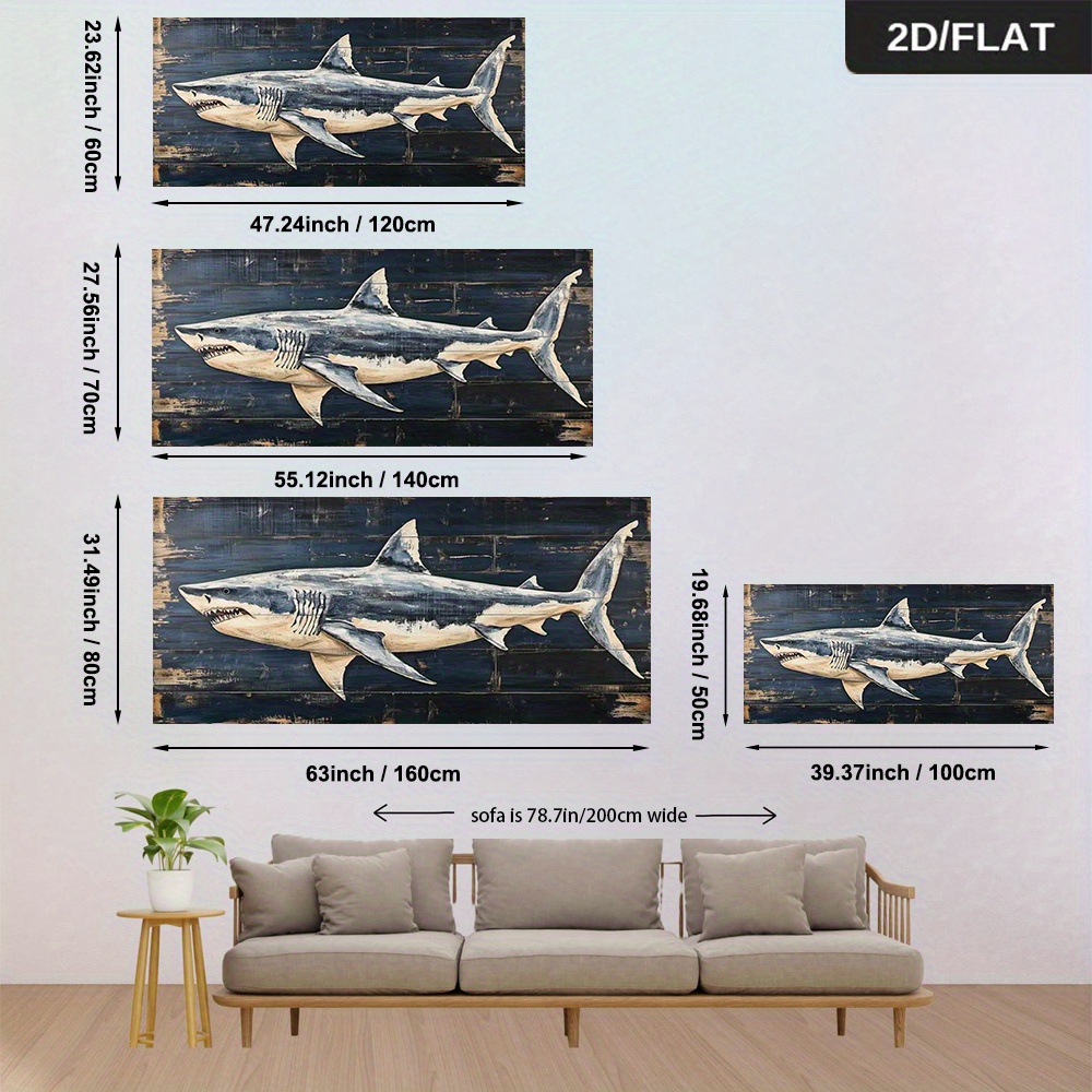 TEMU 2d Flat, 1pc Modern Abstract Shark Poster - Horizontal Suitable For Shark Decor, Frameless Canvas Print Suitable For Living Room, Bedroom,