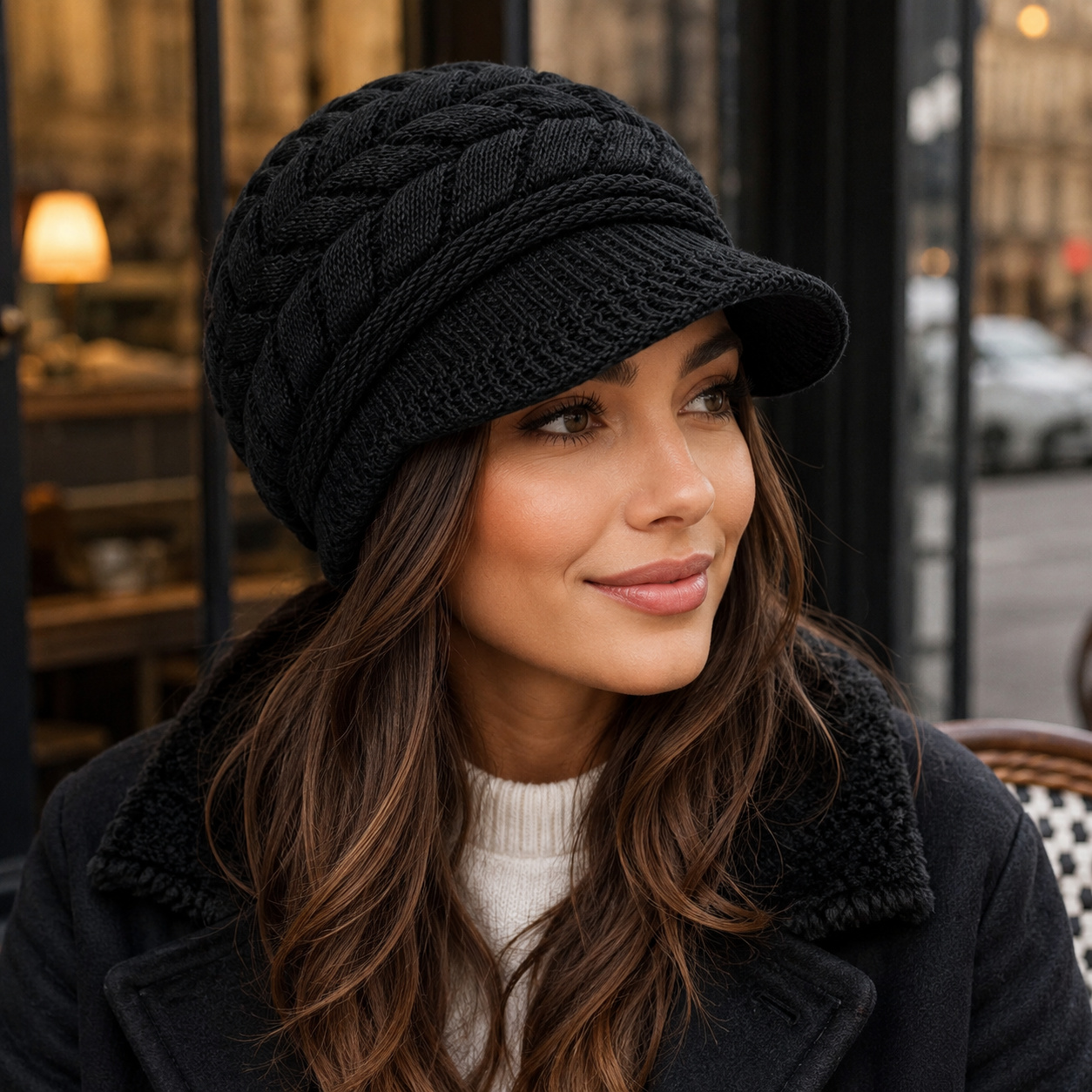 TEMU Women's -themed Brimmed Beret Hat - Vintage Cable Winter, Breathable Suitable For Outdoor Casual Wear, Warm Suitable For Christmas, Valentine's