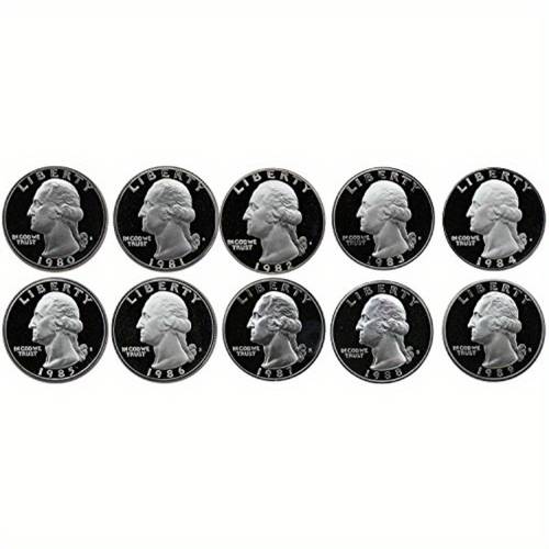 1980 s 1989 quarters gem proof run 10 lot complete 1980 proof