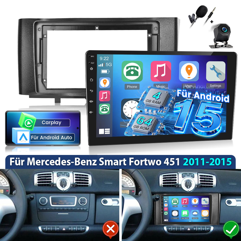 4gb+64gb 15 Autoradio Radio For Mercedes-benz Smart For 2 451 2011-2015 Car Stereo With Auto, 9inch Ips Screen Radio With Gps Navi, Wifi, Eq, Swc