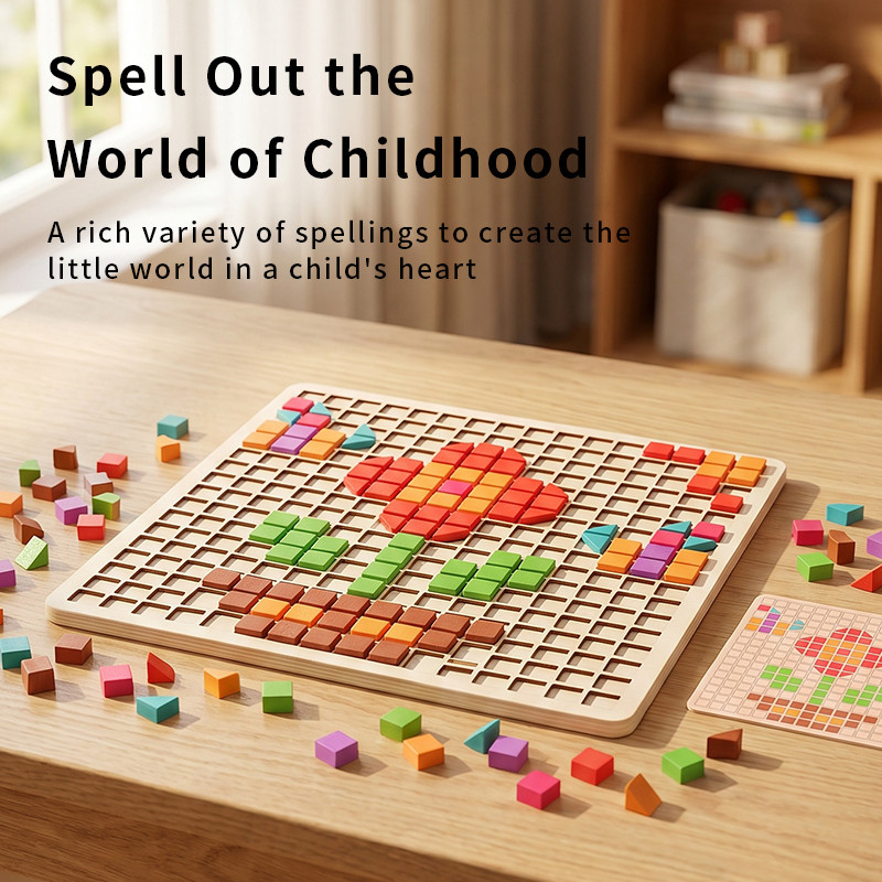 3D Pixel Particle Blocks Wooden Mosaic Puzzle for Kids