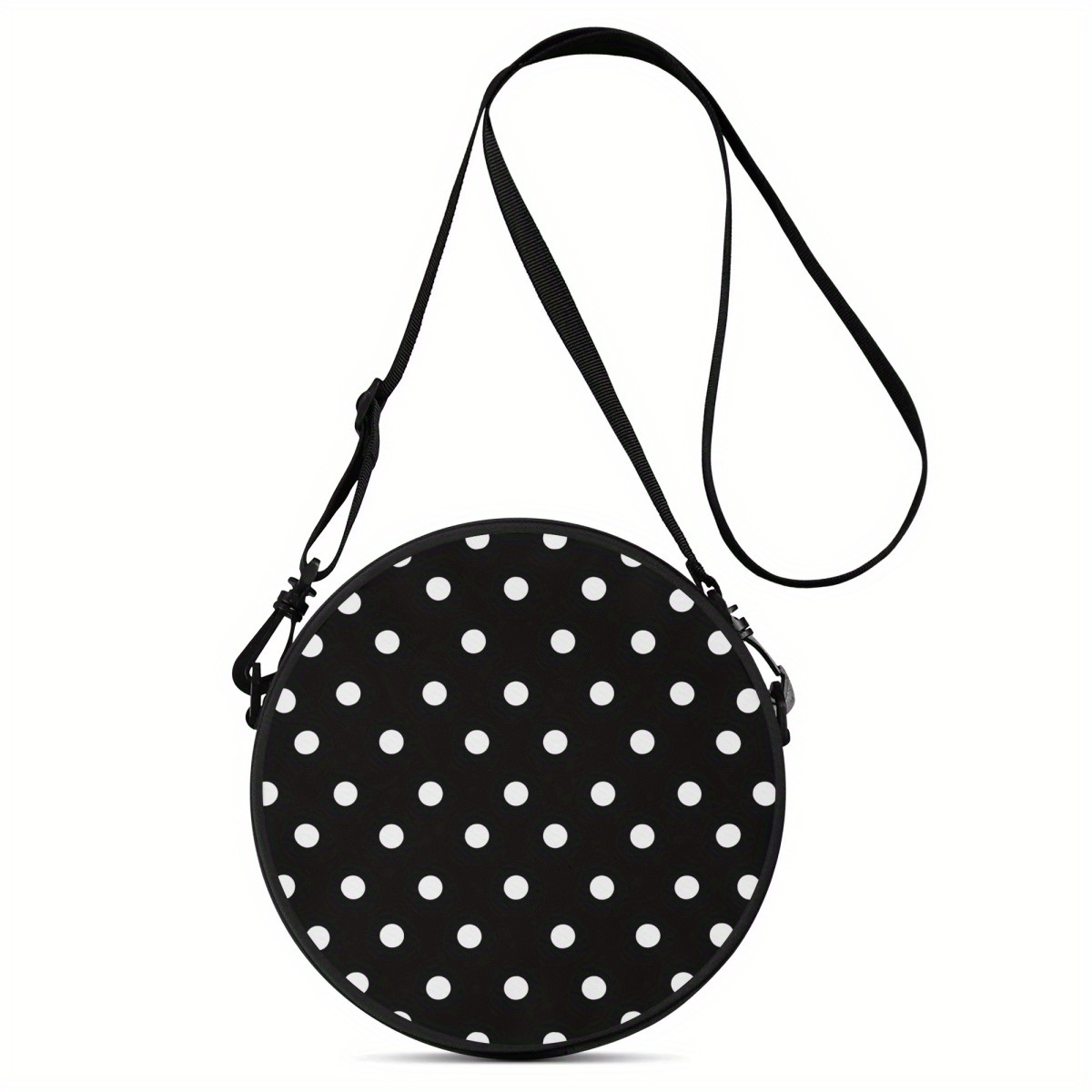 Women'-shoulder Bag, 1pc, Black - White Polka Dot Circle, 2d-print, Adjustable Shoulder Strap, Zipper Closure, Backpack | Crossbody Bag | Accessory, Durable