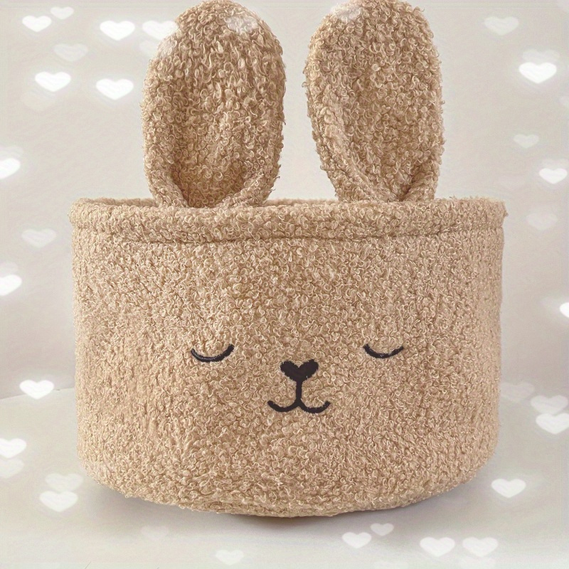 

Coffee Fabric Cartoon Bunny Plush Storage Basket, Embroidery Design, For Snacks, Toys, , With Bedroom, Desktop, And Car Interior Organizer