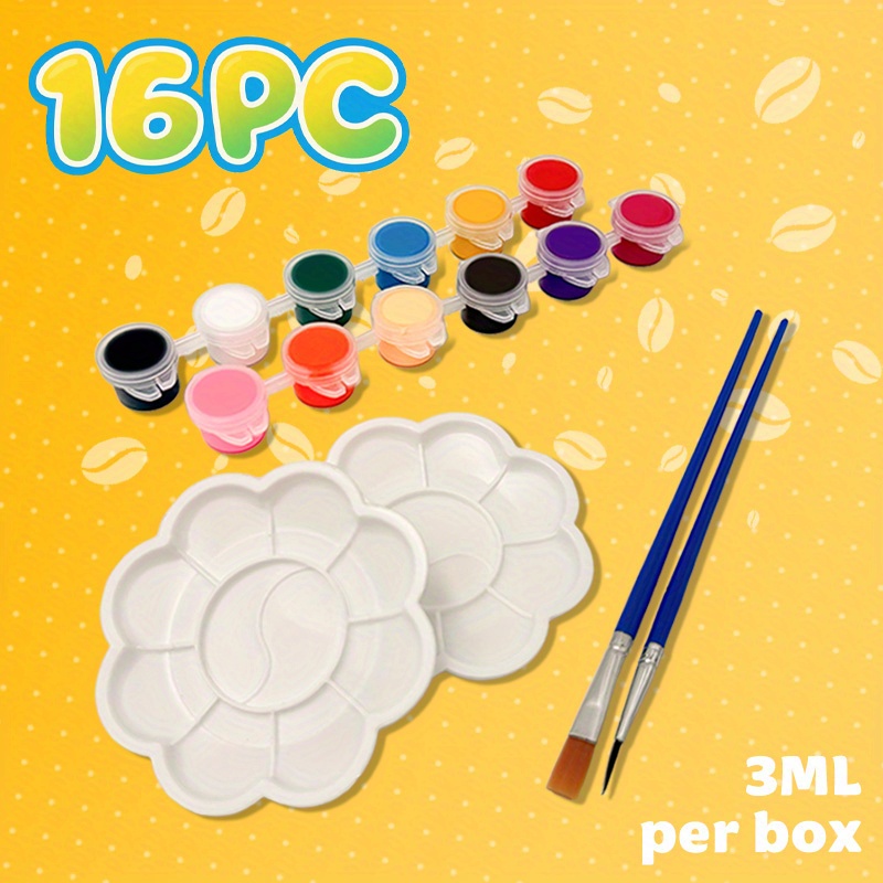 TEMU 80pcs/16pcs Non-toxic Washable Paint Set - Formula, Including 12 Bright Colors, 2 Brushes And A Palette - Easy-to-clean Art Supplies For Indoor